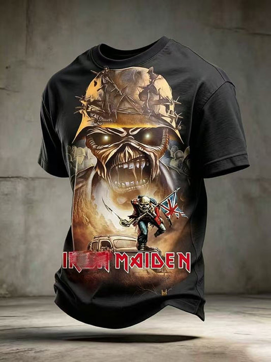 Men's England Heavy Metal Band Short-Sleeve Crew Neck Printed T-Shirt