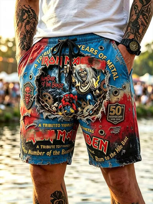 Men's England Heavy Metal Band Tour Print Casual Shorts
