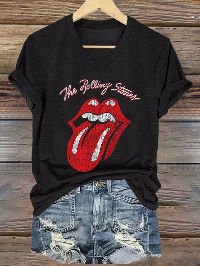 Women's Band-Themed Retro Graphic Print Casual T-Shirt