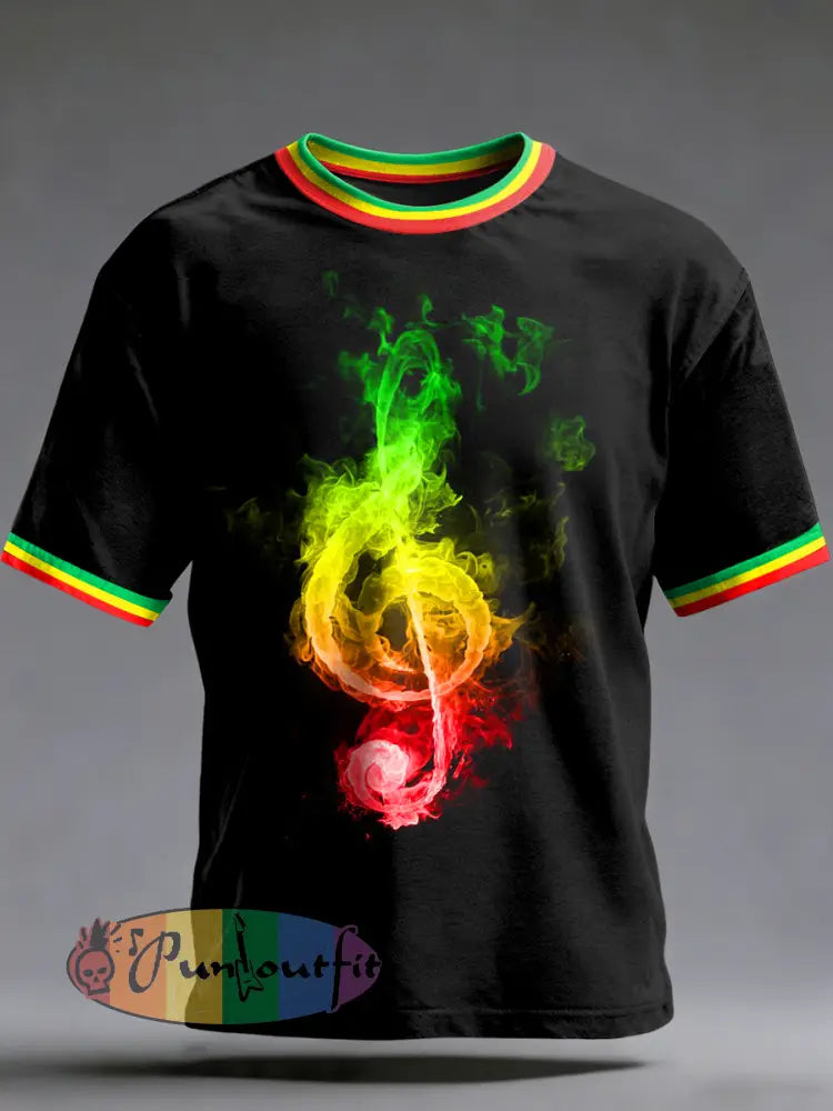 Men's Reggae Printed Vintage Fashion Loose Short Sleeve T-Shirt