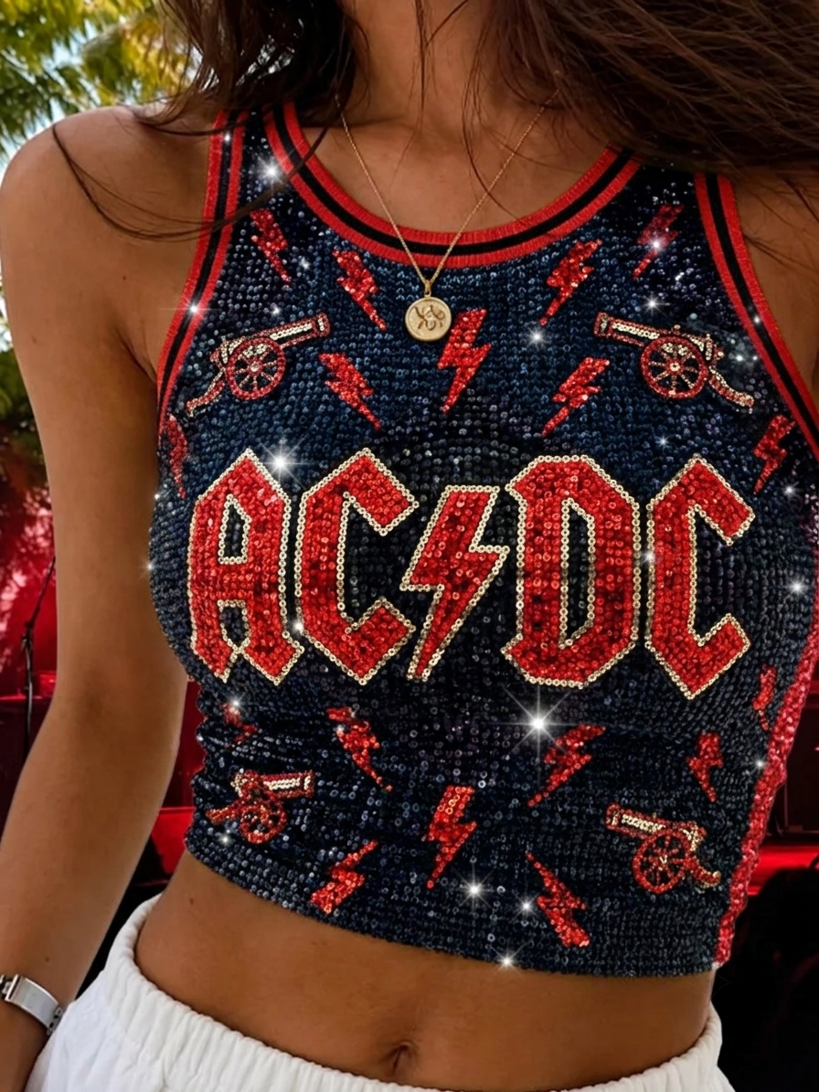 Women's Retro AC/DC Rock Band Sleeveless Top
