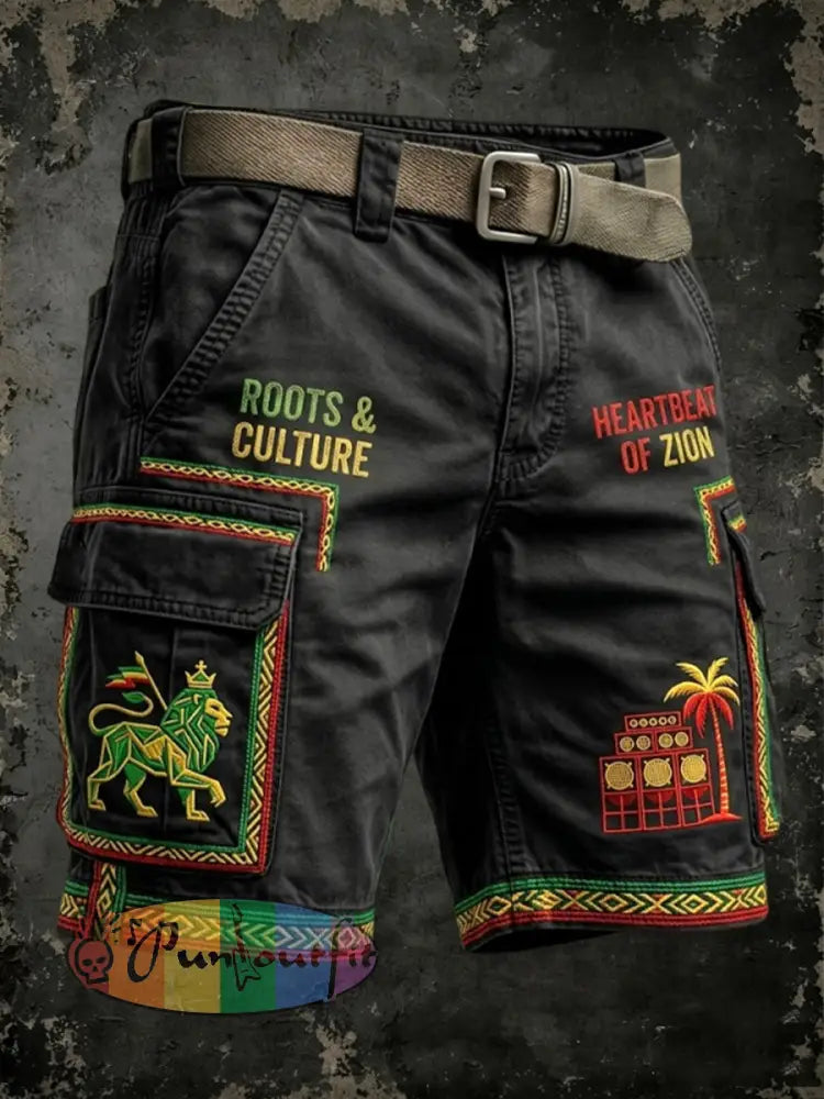 Men's Retro Reggae-Inspired Casual Work Shorts