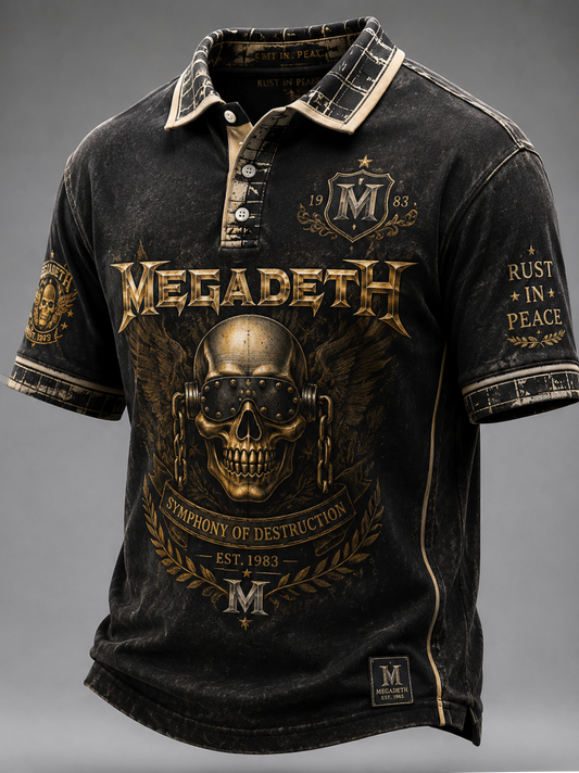 Men's Megadeth Th1rt3en Acid Wash Polo