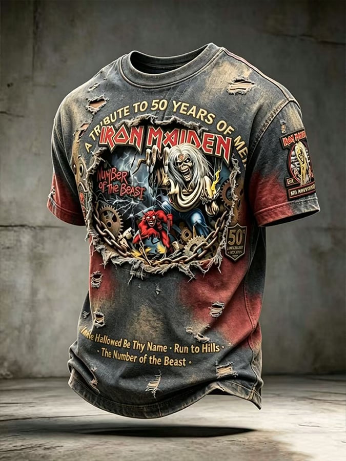Men's England Heavy Metal Band Short-Sleeve Crew Neck Printed T-Shirt