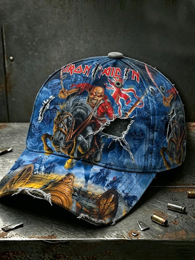 Metal-style retro washed baseball cap