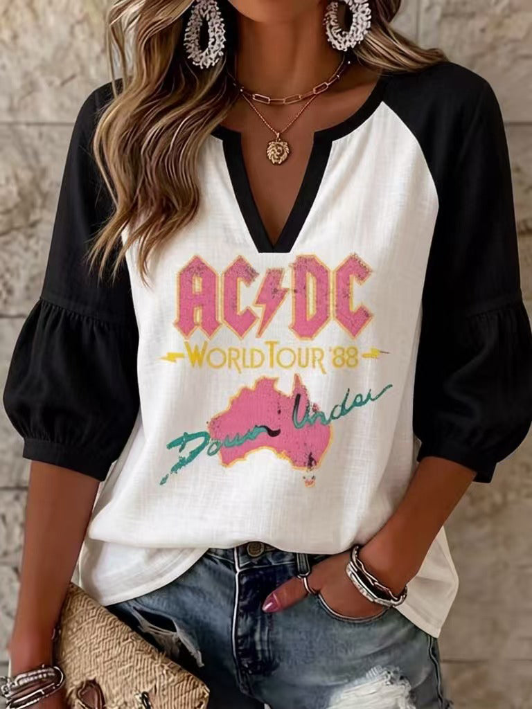 Women's Casual ACDC Fans Print Shirt