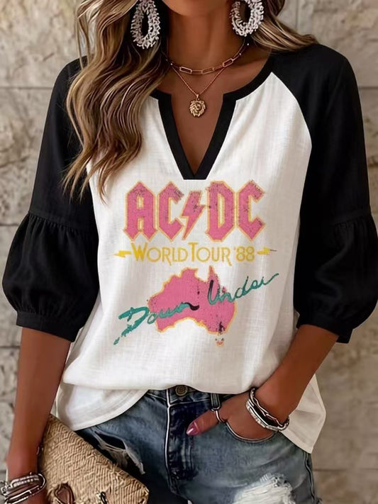 Women's Casual ACDC Fans Print Shirt
