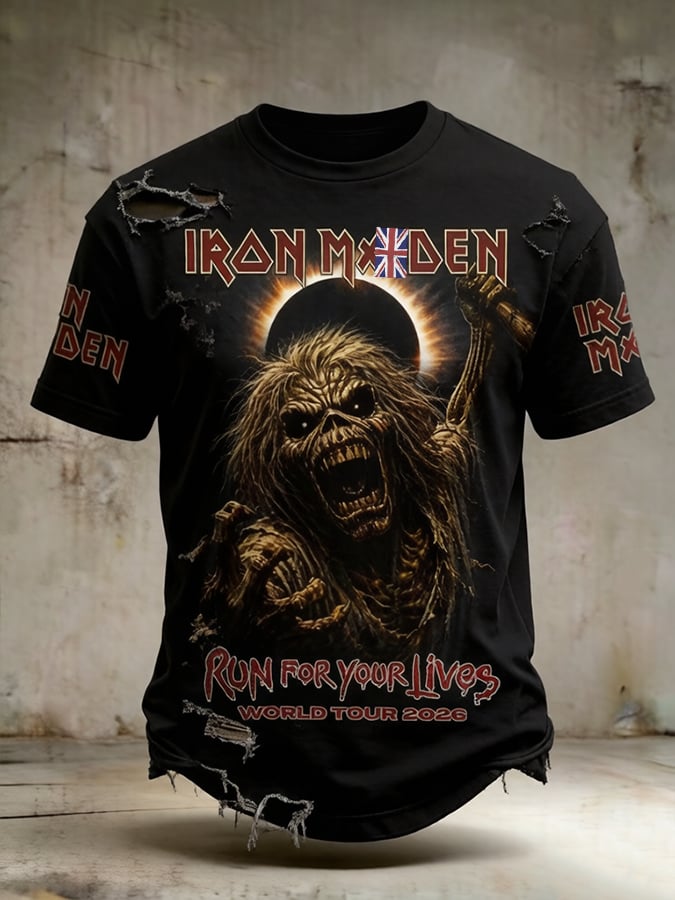 Men's England Heavy Metal Band Short-Sleeve Crew Neck Printed T-Shirt