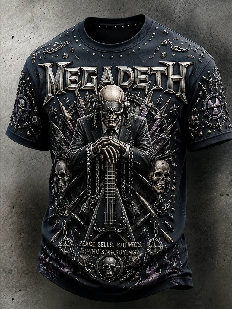 Men's Megadeth Gold Skull Luxury Band Tee