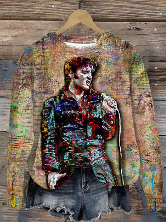 Women's Vintage Printed Round Neck Sweatshirt