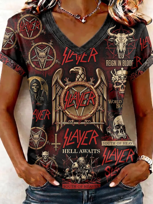 Women's Casual American Thrash Metal Band Print T-Shirt
