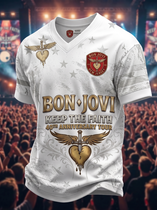 Bon Jovi Fan Sparkling V-Neck Top