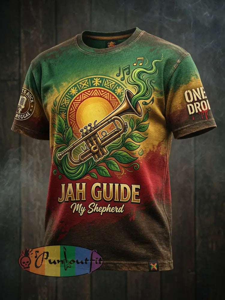 Abstract Casual Waffle-Weave T-Shirt for Retro Reggae Fans