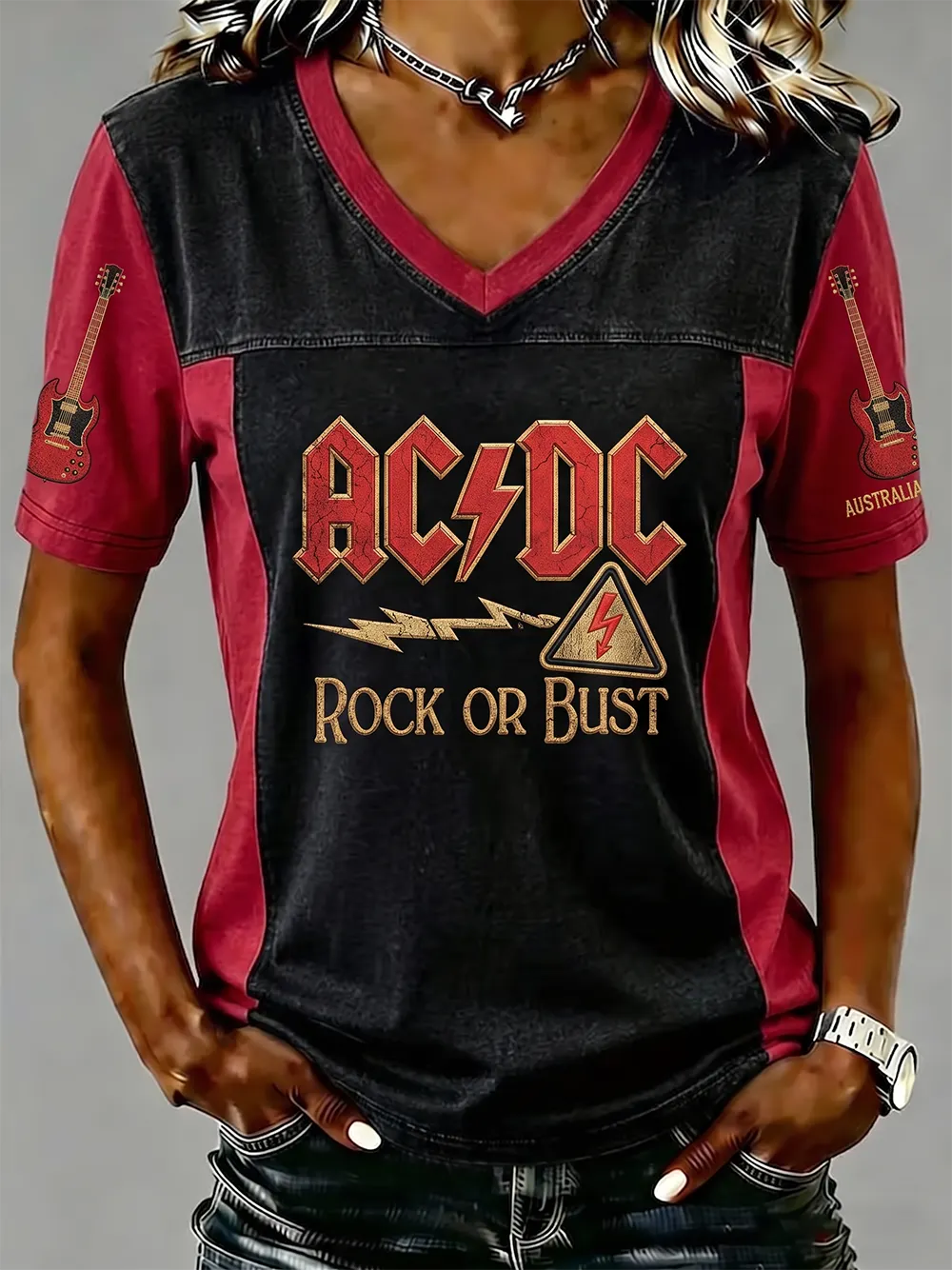 Women's Retro AC/DC Band Rock Fan Short-Sleeve T-Shirt