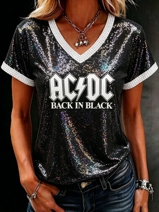 Women's Casual ACDC Print T-Shirt