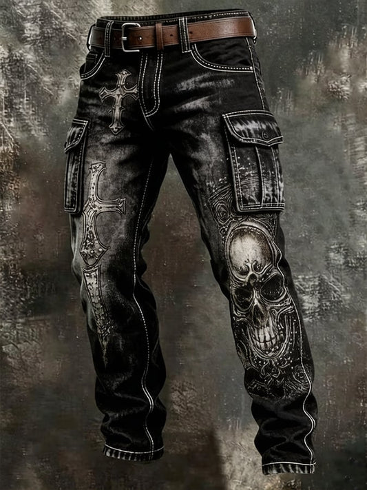 Men's England Heavy Metal Band Print Cargo Pants