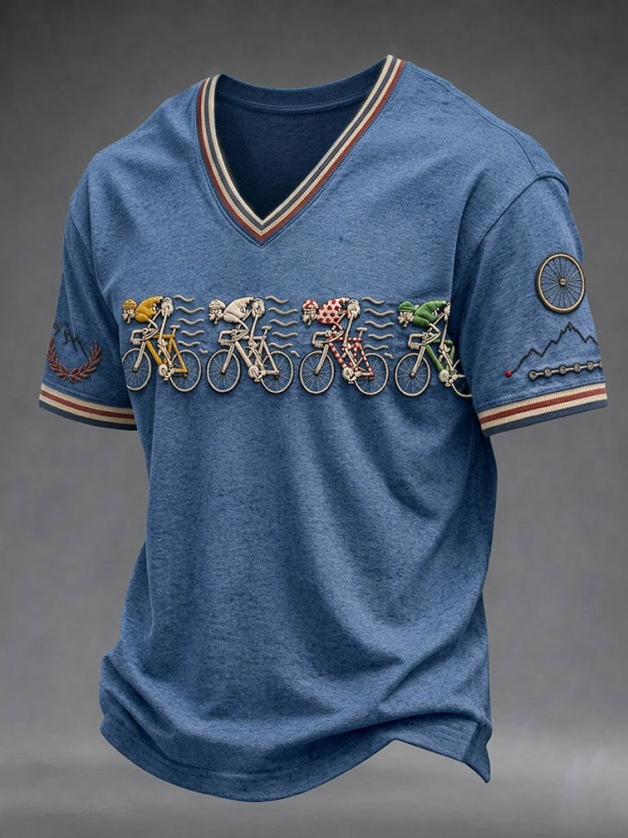 Men's Skeleton Bicycle V-neck T-shirt