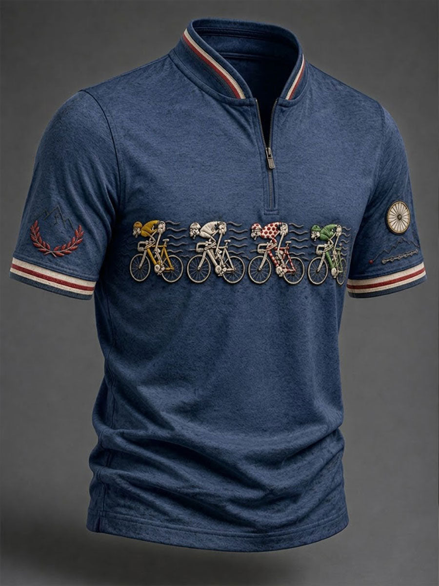 Men's Skeleton Bicycle Zip Short Sleeve T-Shirt