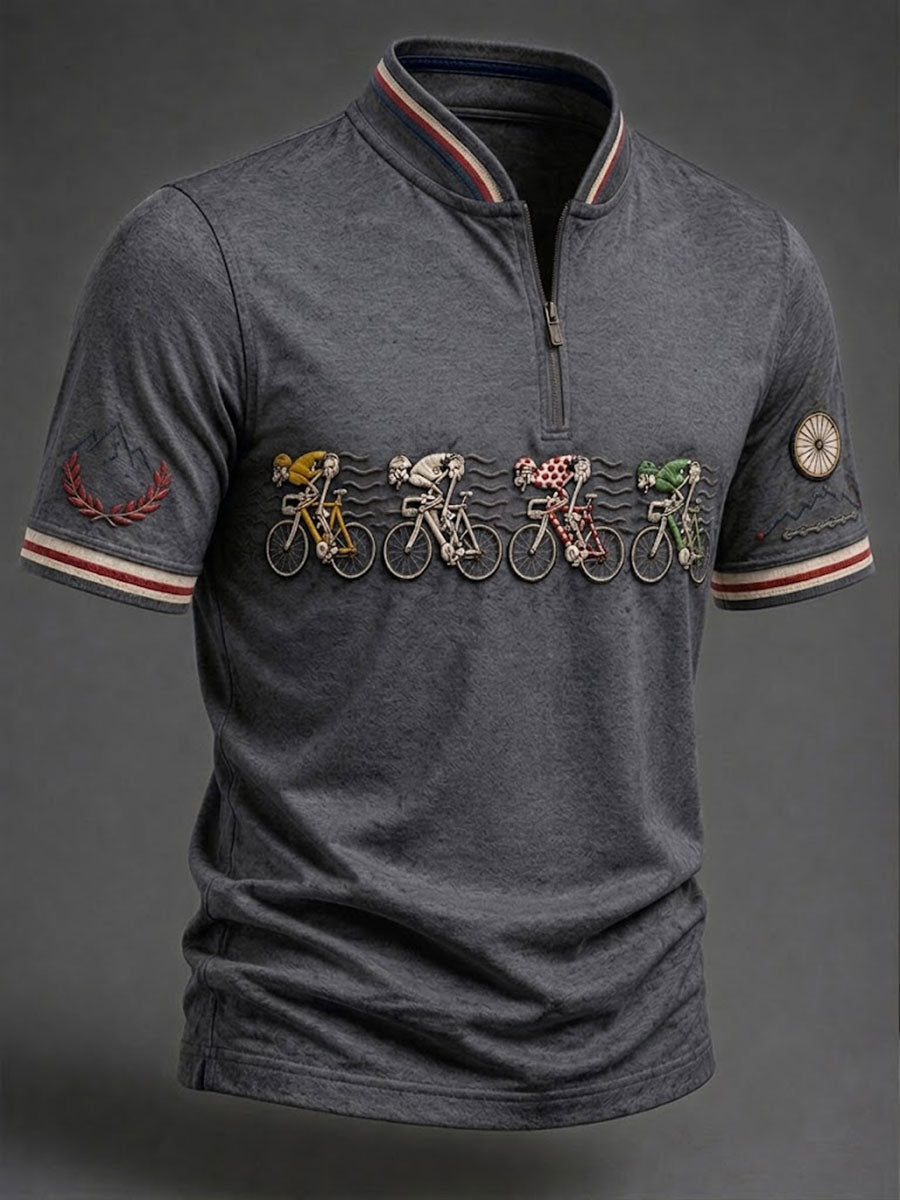 Men's Skeleton Bicycle Zip Short Sleeve T-Shirt